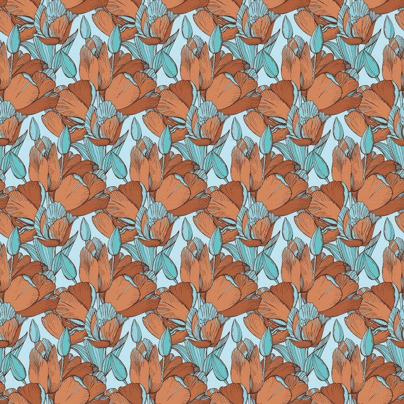 Bruna tulpaner konstnärlig blå design blommig matta - Tenstickers