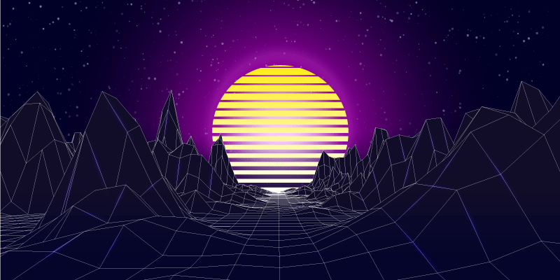 Retro futuristiskt landskap Vinylmatta modern - Tenstickers