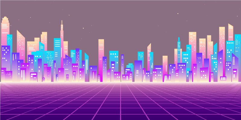 Neon stadsbildshorisont Vinylmatta modern - Tenstickers