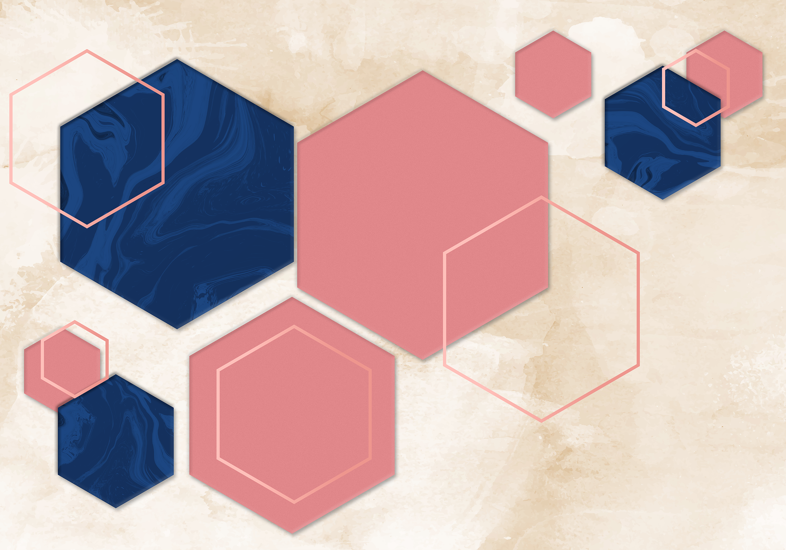 Pastell hexagoner geometrisk konst vardagsrum matta - Tenstickers