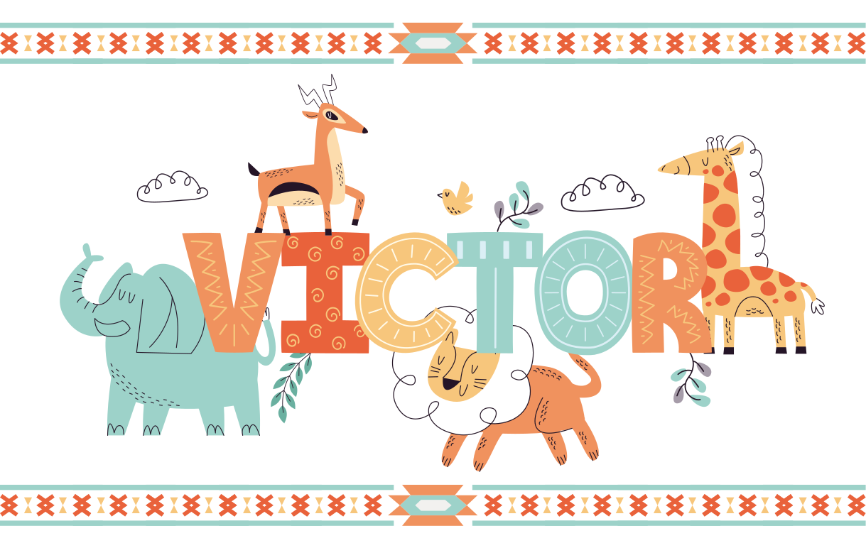 Personligt safari-tema Vinylmatta namn - Tenstickers