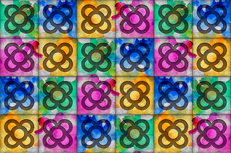 Färgglad panotkakel Vinylmatta årgång - Tenstickers