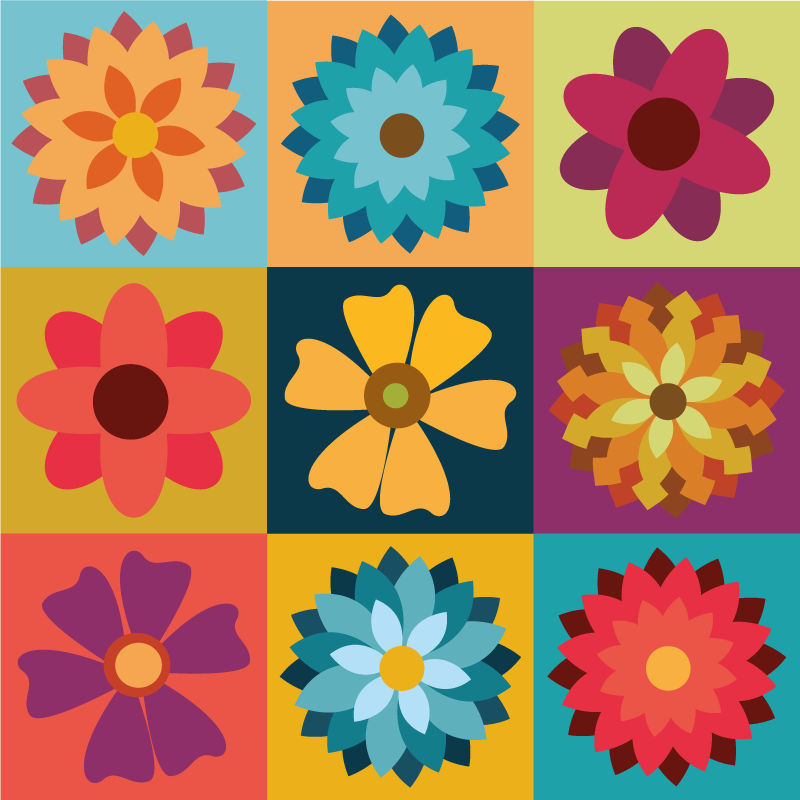 Multicolor hippie blommor Vinylmatta kakeleffekt - Tenstickers