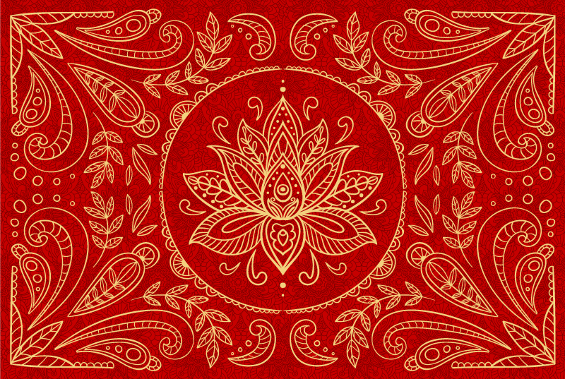 Vintage mandala design Vinylmatta Röd - Tenstickers