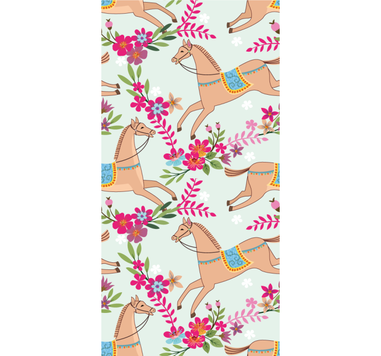 Rosa blommor hästmönster sovrum tapet - Tenstickers