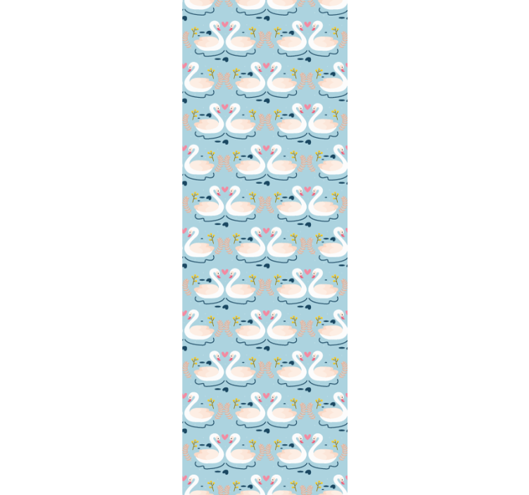 Svanar i kärleksmönster på blå blad tapeter - Tenstickers