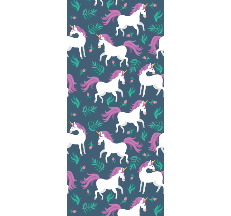 Platt enhörning blå mönster barn tapet - Tenstickers
