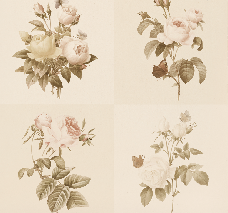 Blommig kakel design Biljetter tapet - Tenstickers