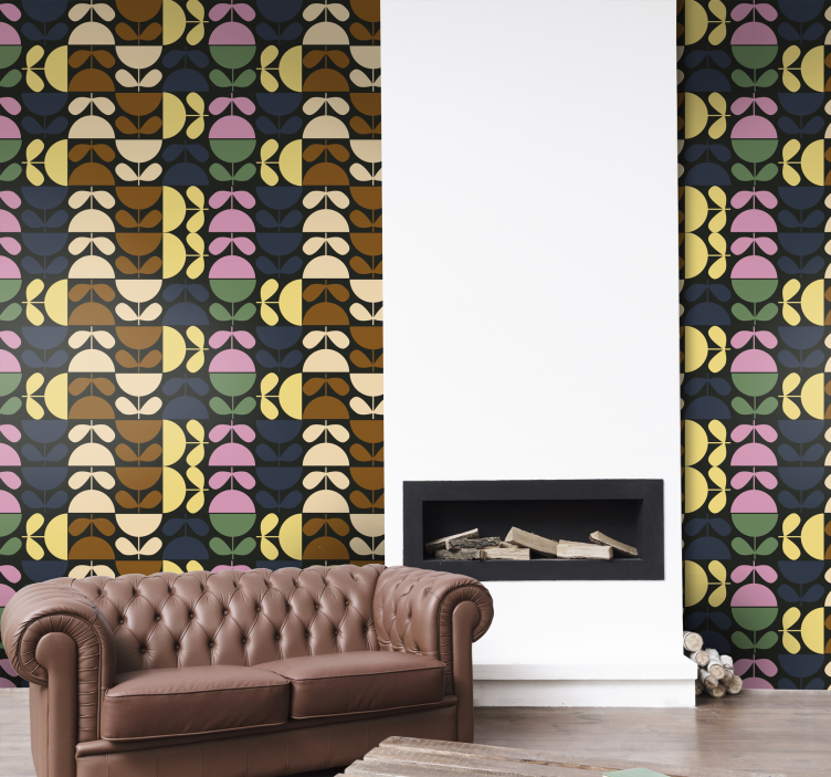 Stiliserade bladmönster Tapet blommig - Tenstickers