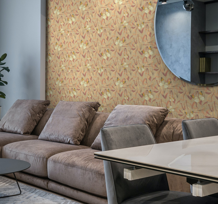 Fjärilar och torkade blad fondtapet vardagsrum - Tenstickers