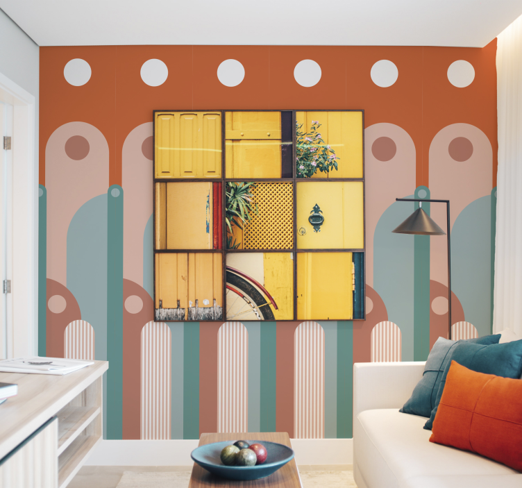 Böjda geometriska former fondtapet vardagsrum - Tenstickers