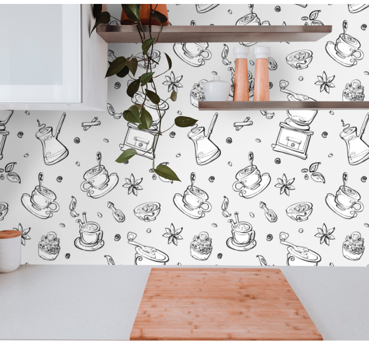 Varmt kaffe skiss kök tapet - Tenstickers