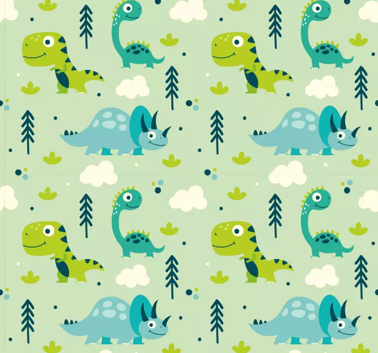 Grön bakgrund barnkammare dinosaurus tapet - Tenstickers