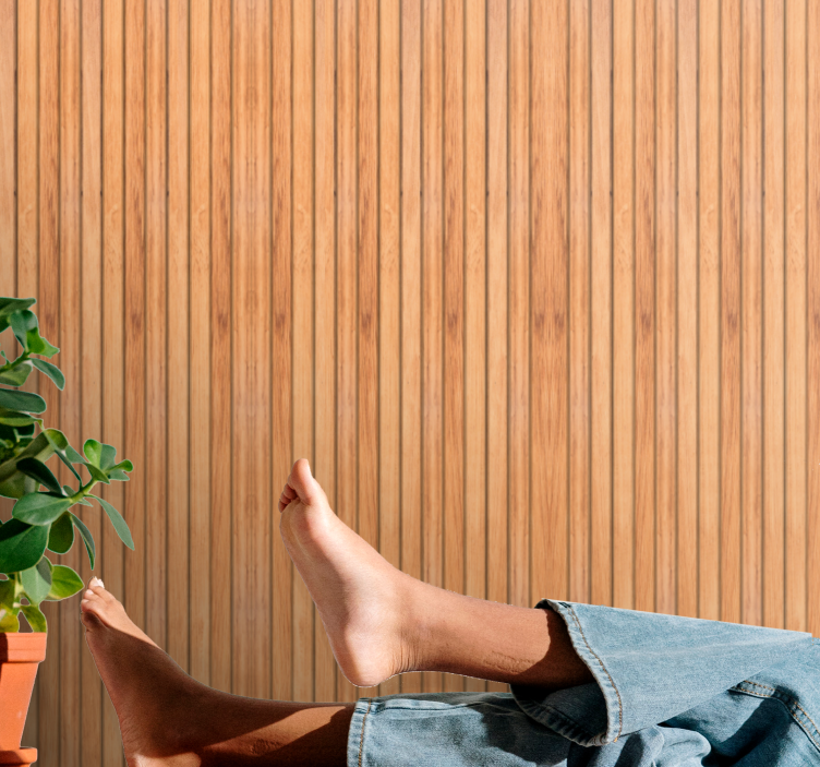 Trä stil vertikala teak ribbor tapeter - Tenstickers