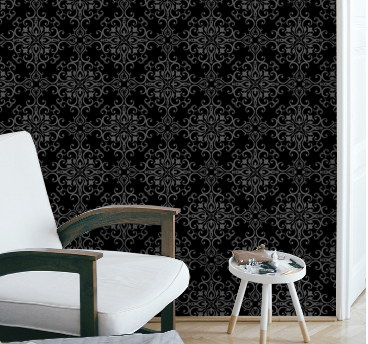 Abstrakt svarta blommiga tapeter - Tenstickers