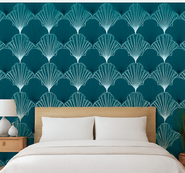 Abstrakt tapet modern teal scallop fan - Tenstickers