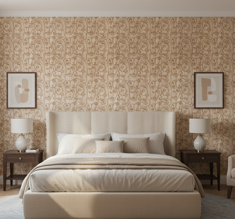 Äktenskap tapet abstrakt beige ritade kvinnor - Tenstickers