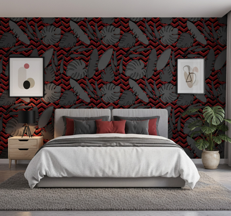 Äktenskap tapet abstrakt grå röd zigzag mönster - Tenstickers