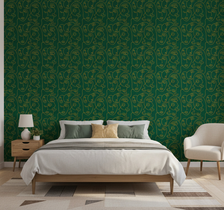 Äktenskap tapet abstrakt grön ritad kvinnor - Tenstickers