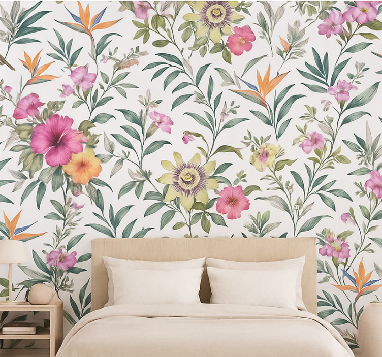Äktenskap tapet blå blommor design - Tenstickers
