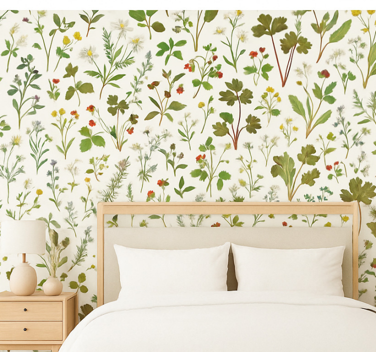 Äktenskap tapet botanisk design med vit bakgrund - Tenstickers