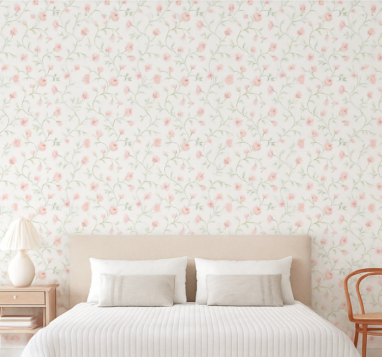 Äktenskap tapet botanisk rosa blomma - Tenstickers