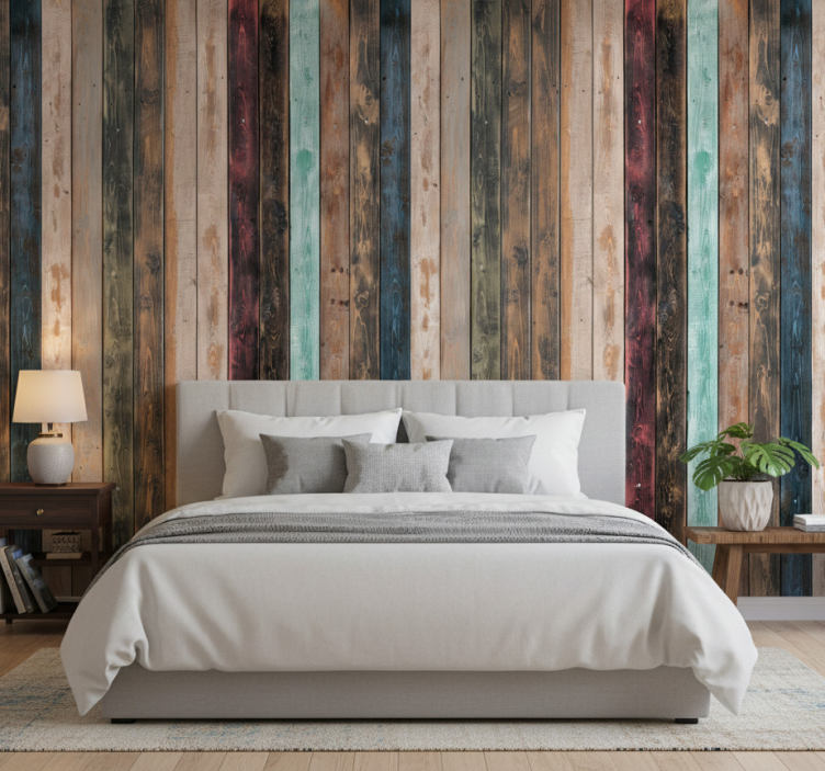 Äktenskap tapet färgglada rustika träplankor - Tenstickers