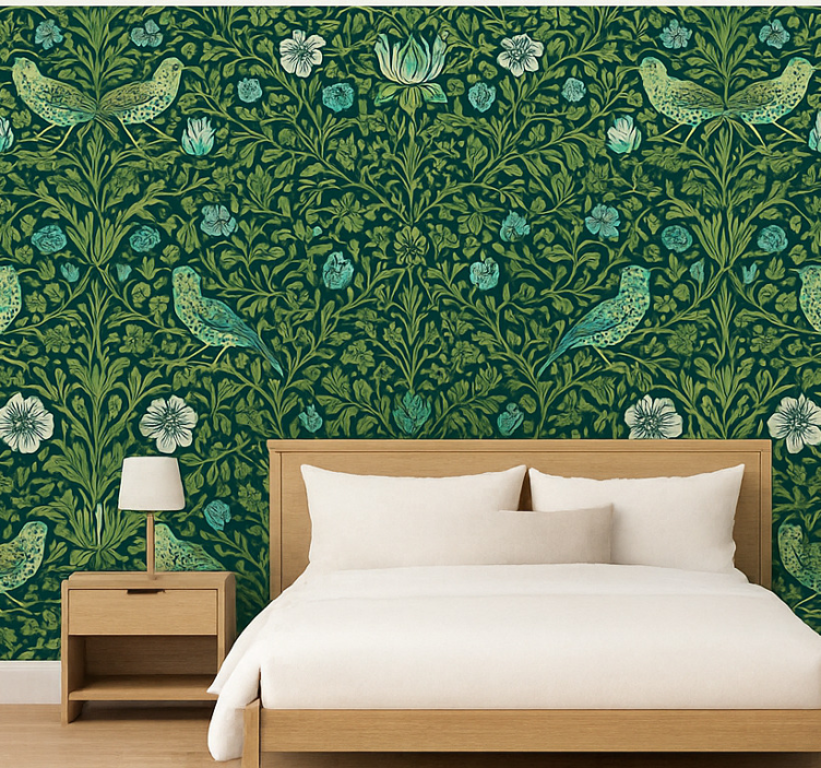 Äktenskap tapet ornamental blommor och fåglar - Tenstickers