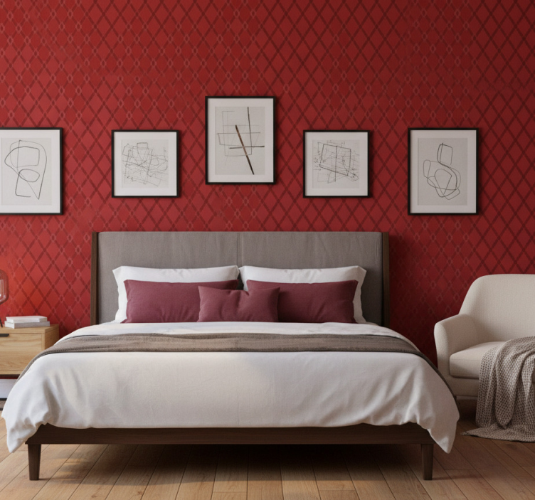 Äktenskap tapet röd geometrisk diamantmönster - Tenstickers