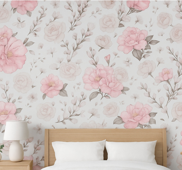 Äktenskap tapet rosa grå blomsterdesign - Tenstickers