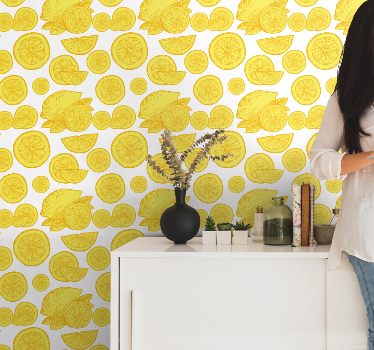 Apelsin och citron skiss citrus tapet - Tenstickers