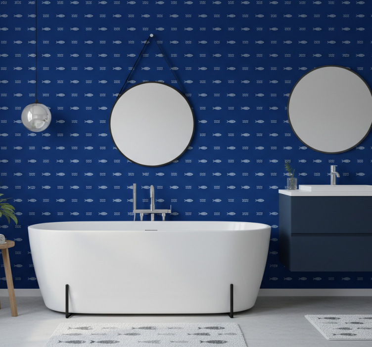 Badrumstapet fiskmönstrad badmatta - Tenstickers