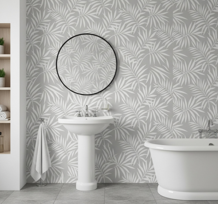 Badrumstapet grå eleganta blad - Tenstickers