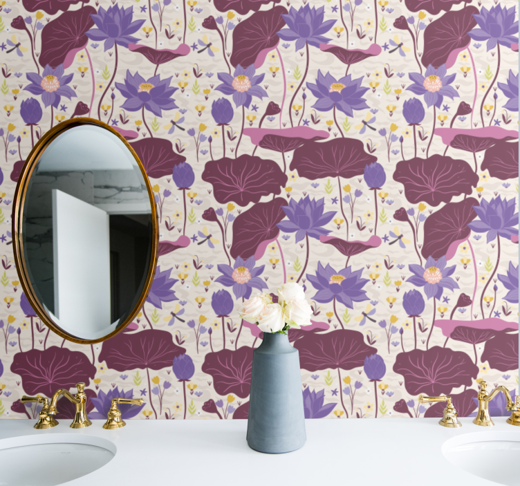 Bakgrund beige blomma tapeter - Tenstickers