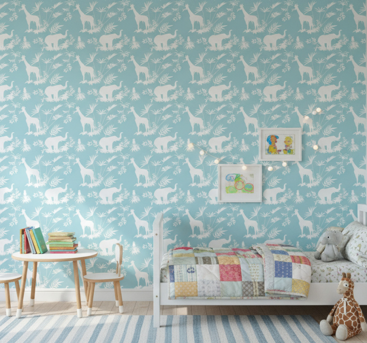 Barn tapet elefanter och giraffer - Tenstickers