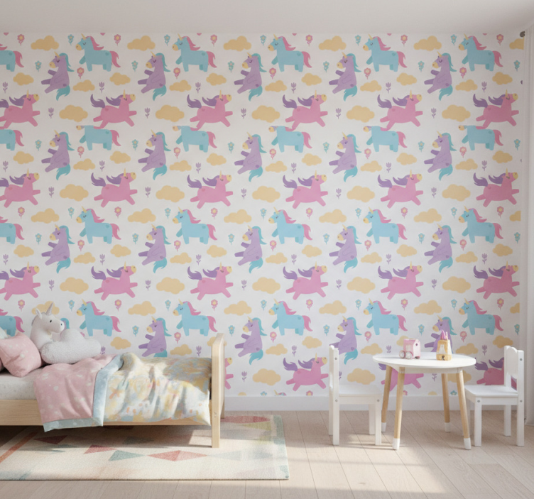 Barn tapet enhörningar och moln - Tenstickers
