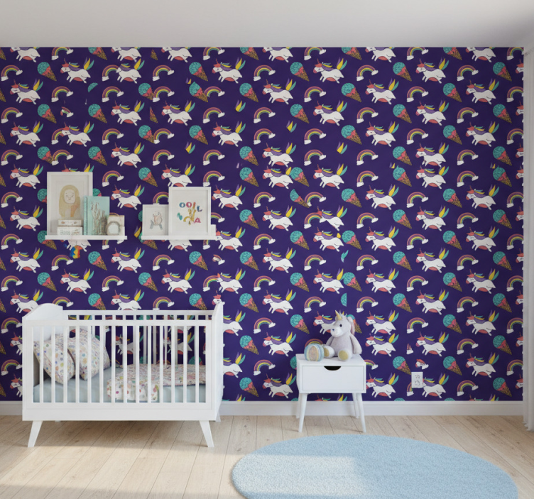 Barn tapet enhörningar och regnbågar - Tenstickers