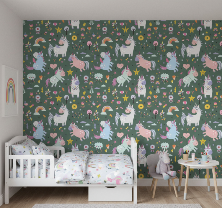 Barn tapet med mönster av fantasifulla enhörningar - Tenstickers