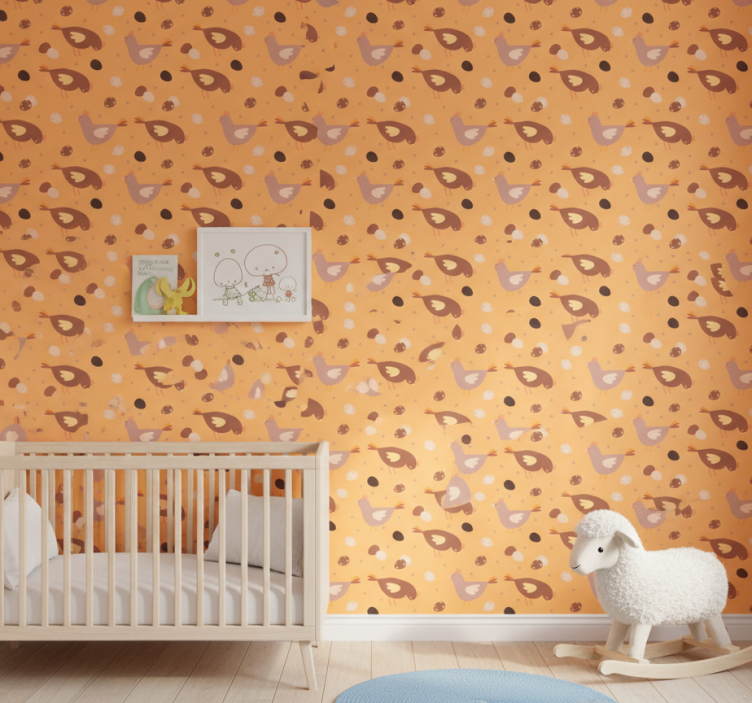Barn tapet med mönster av orange kycklingar - Tenstickers
