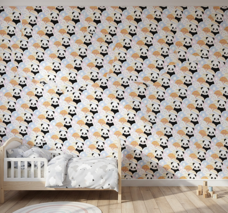 Barn tapet patchwork djur panda design - Tenstickers