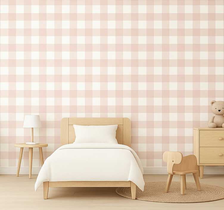 Barn tapet rosa rutigt tapet - Tenstickers