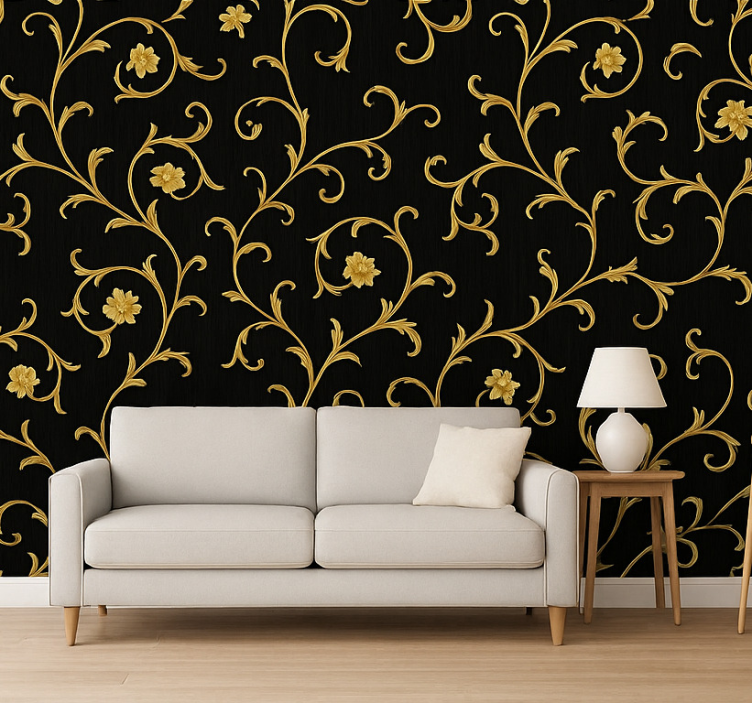Barock tapet guld scroll midnatt noir - Tenstickers