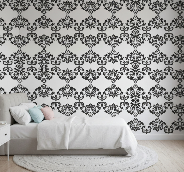 Barock tapet svart damaskblommönster - Tenstickers