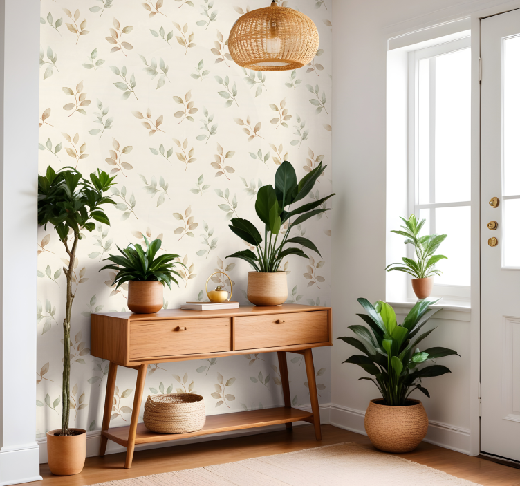 Beige blad design Biljetter tapet - Tenstickers