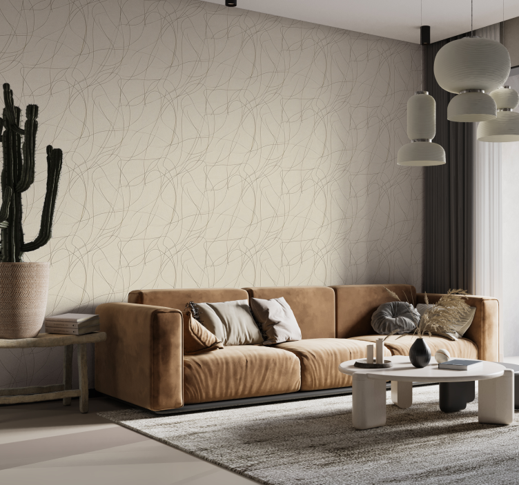Beige design fina linjer abstrakt tapet - Tenstickers