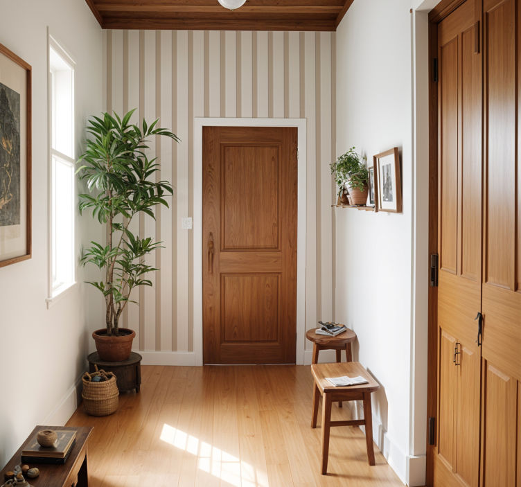 Beige ränder tapet korridor - Tenstickers