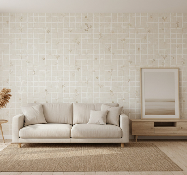 Beige tapet krämfärg med linneoptik - Tenstickers