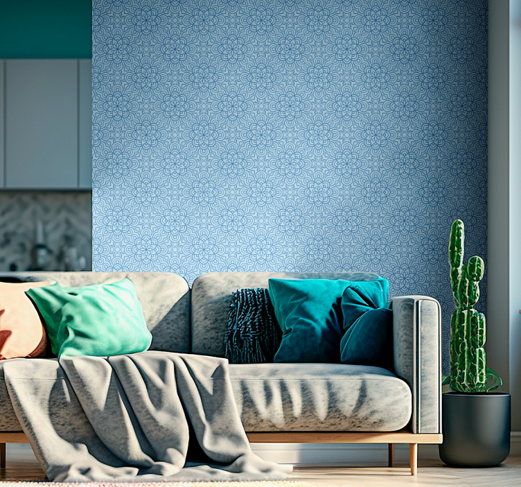 Blå mandala blomma vintage tapet - Tenstickers