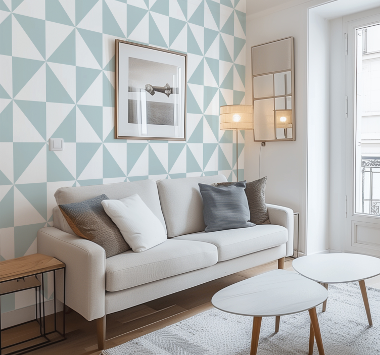 Blå trianglar geometriska tapeter - Tenstickers