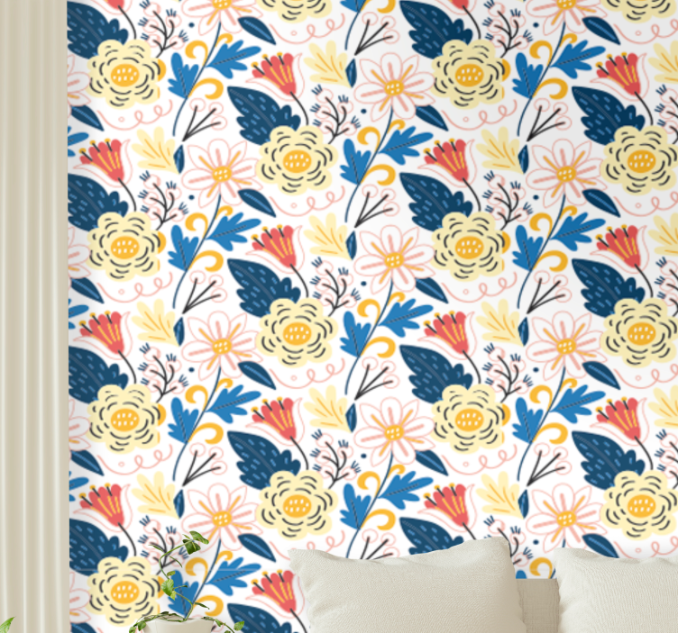 Blommande färgglada design Tapet blommor - Tenstickers